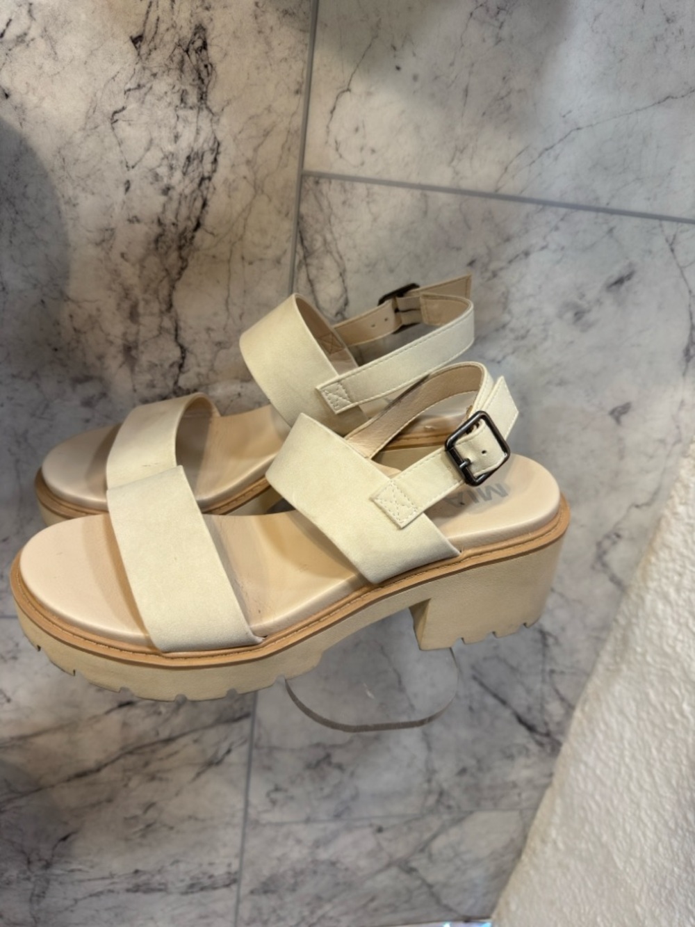 MIA Cream Platform Buckle-Strap Sandal